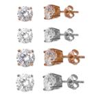 Distributed By Target Women's Set Of Four Stud Earrings With Cubic Zirconia In Sterling Silver And Rose Gold- Rose/silver