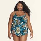 Women's Slimming Control Drapey Tankini Top - Dreamsuit By Miracle Brands Green Floral