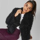 Women's Open Drape Cozy Faux Fur Jacket - Wild Fable Black