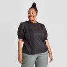 Women's Plus Size Puff Elbow Sleeve Eyelet Blouse - Universal Thread Gray