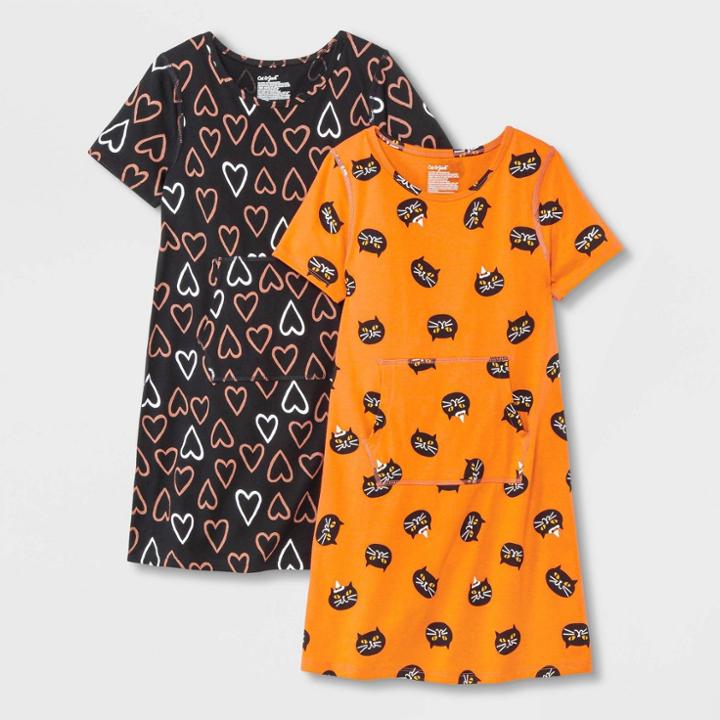 Girls' 2pk Adaptive Halloween Dress - Cat & Jack Orange/black