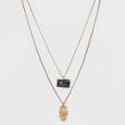 Semi-precious Labradorite With Wavy Metal Tab Layered Charm Necklace - Universal Thread Black