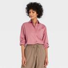 Women's Long Sleeve Button-down Boyfriend Shirt - A New Day Pink