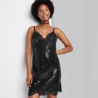 Women's Lace Trim Sequin Slip Dress - Wild Fable Black
