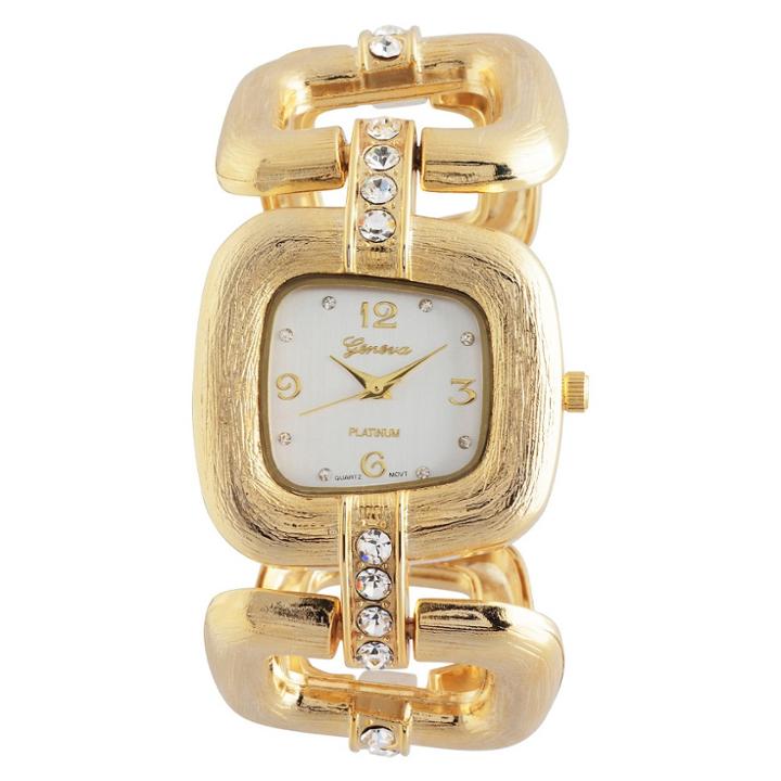 Women's Geneva Platinum Rhinestone Quartz Bracelet Watch - Gold