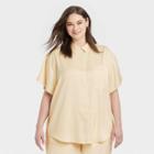 Women's Plus Size Short Sleeve Satin Button-down Shirt - A New Day Cream