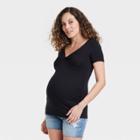 Short Sleeve Twist-front Maternity Top - Isabel Maternity By Ingrid & Isabel Black