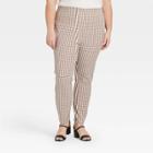 Women's Plus Size Gingham Check High-rise Skinny Ankle Pants - A New Day Light Brown