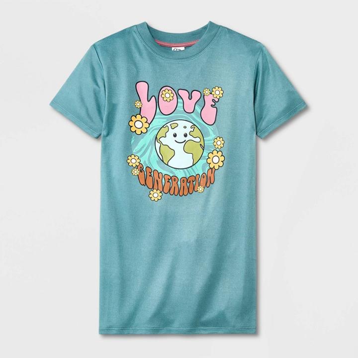 Girls' 'love Generation Earth' Oversized Sleep Shirt - Art Class Green