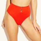 Women's Ribbed Button Front High Waist Bikini Bottom - Xhilaration Red