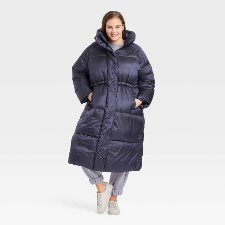 Women's Plus Size Duvet Shine Puffer Jacket - A New Day Blue