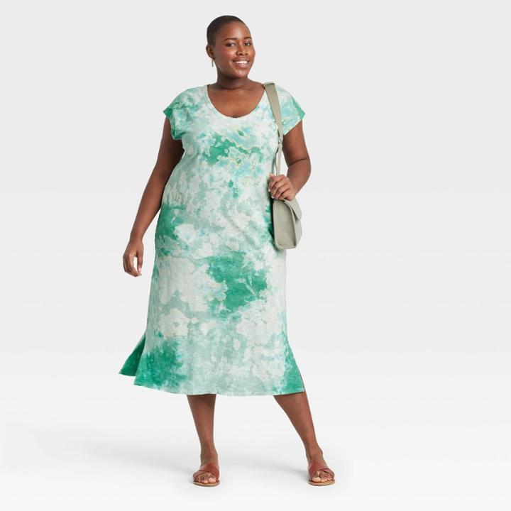 Women's Plus Size Rainbow Printed Sleeveless Knit Dress - Universal Thread Green