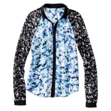 Peter Pilotto For Target Blouse -light Blue Floral Print/lace