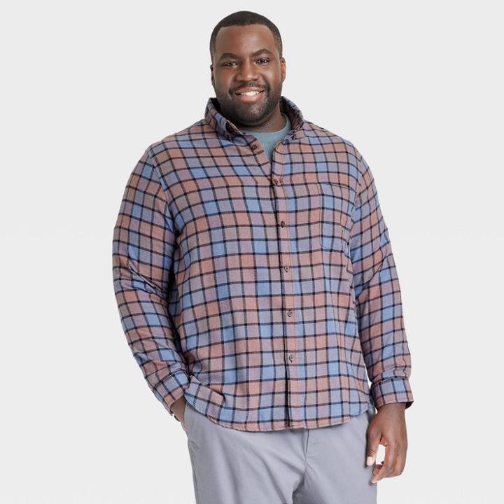 Men's Big & Tall Lightweight Flannel Long Sleeve Button-down Shirt - Goodfellow & Co