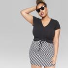 Women's Plus Size Short Sleeve Ruched Front Top - Wild Fable Black