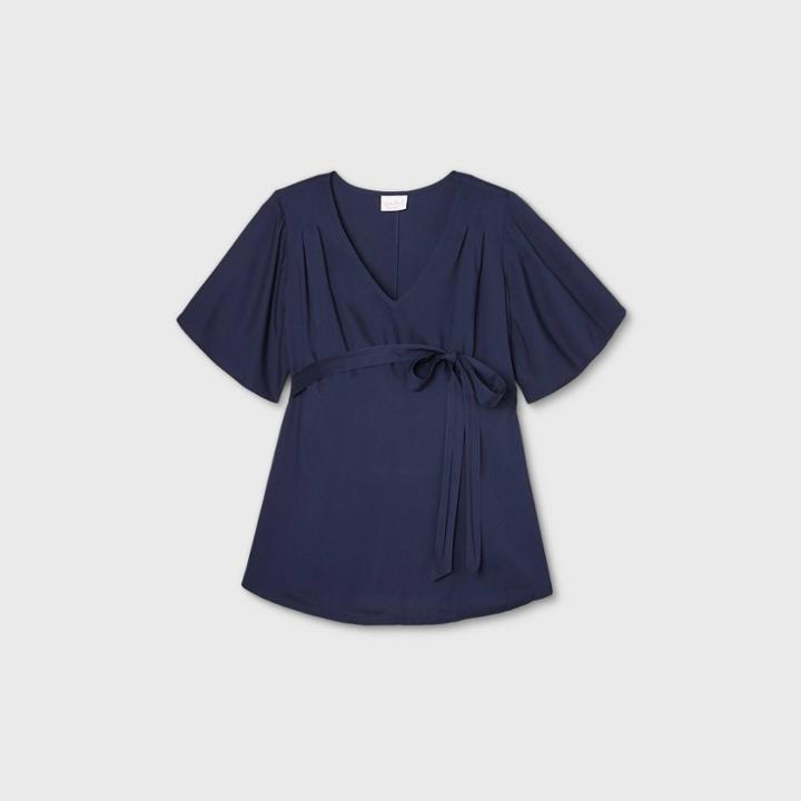 Maternity Short Sleeve Woven Blouse - Isabel Maternity By Ingrid & Isabel Xavier Navy