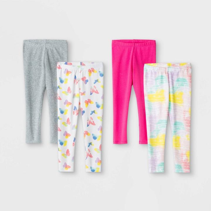 Toddler Girls' 4pk Butterfly Tie-dye Leggings - Cat & Jack Pink/gray