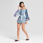 Women's Striped Wrap Top - Needlework Blue