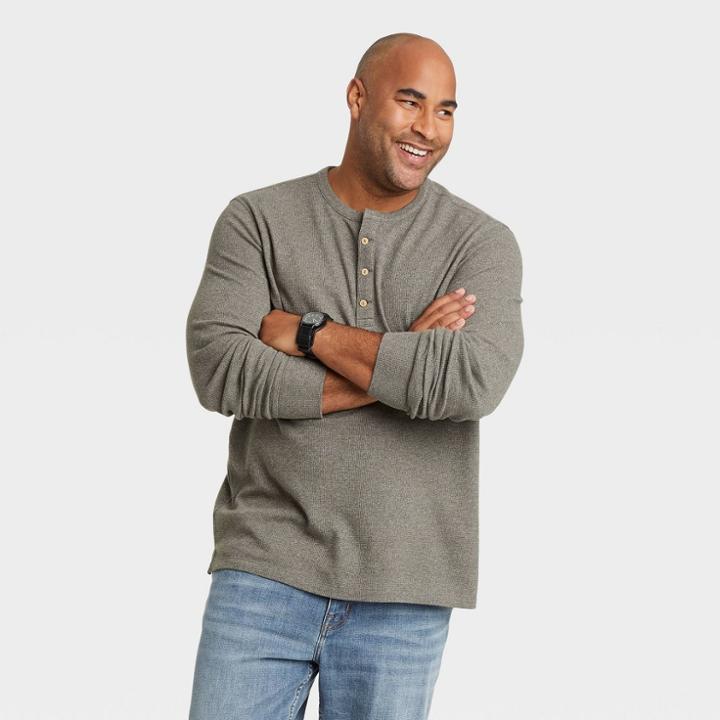 Men's Tall Standard Fit Long Sleeve Henley T-shirt - Goodfellow & Co Basil