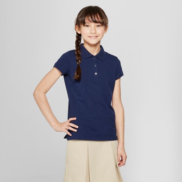 Girls' Short Sleeve Stain Release Uniform Polo Shirt - Cat & Jack Navy (blue)
