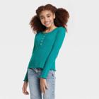 Girls' Henley Long Sleeve T-shirt - Art Class Teal Green