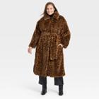Women's Plus Size Faux Fur Jacket - A New Day Brown Leopard Print