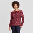 Women's Long Sleeve Off The Shoulder Eyelash Sweater - Knox Rose Red