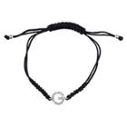 Target Silver Plated Crystal Wrap Bracelet With Initial G - Black Nylon Cord, Girl's