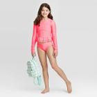 Girls' Colorful Gingham 3pc Laser Cut Bikini Set - Cat & Jack Pink S, Girl's,