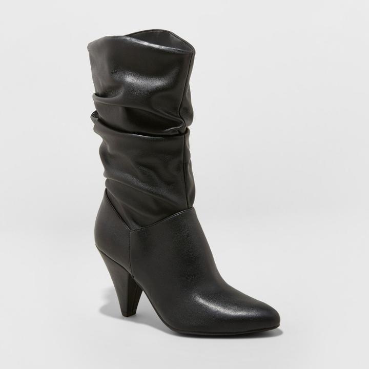 Women's Alisha Pointed Scrunch Boots - A New Day Black