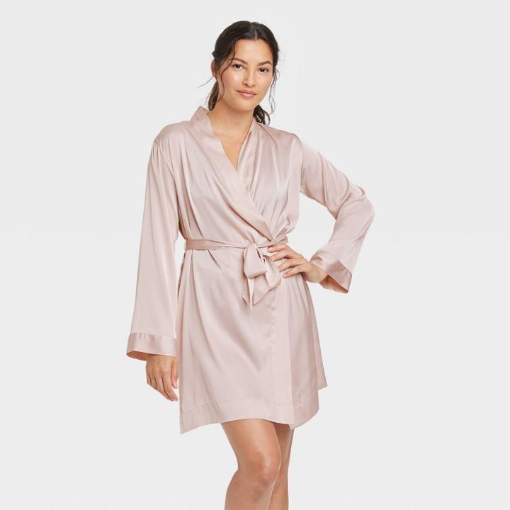 Women's Satin Short Robe - Stars Above Pink