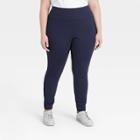 Women's Plus Size High-waisted Ankle Length Leggings - A New Day Navy