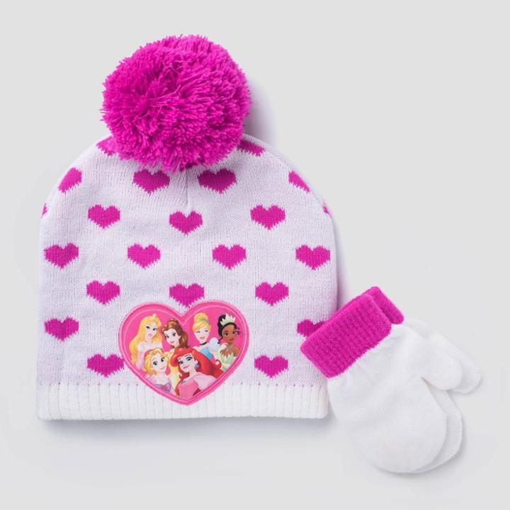 Toddler Girls' Disney Princess Beanie & Gloves - Pink/white One Size, Toddler Unisex
