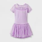 Danshuz Toddler Girls' Double Layer Skirt With Sequin Mesh Yoke Short Sleeve Activewear Dress - Lavender 2-4, Size: Xs(2-4), Purple