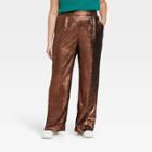 Women's Plus Size High-rise Metallic Wide Leg Pants - A New Day Copper