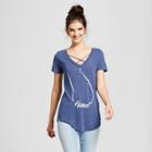 Women's Georgia State Outline Home Short Sleeve Cross Front Drapey Graphic T-shirt - Awake Navy