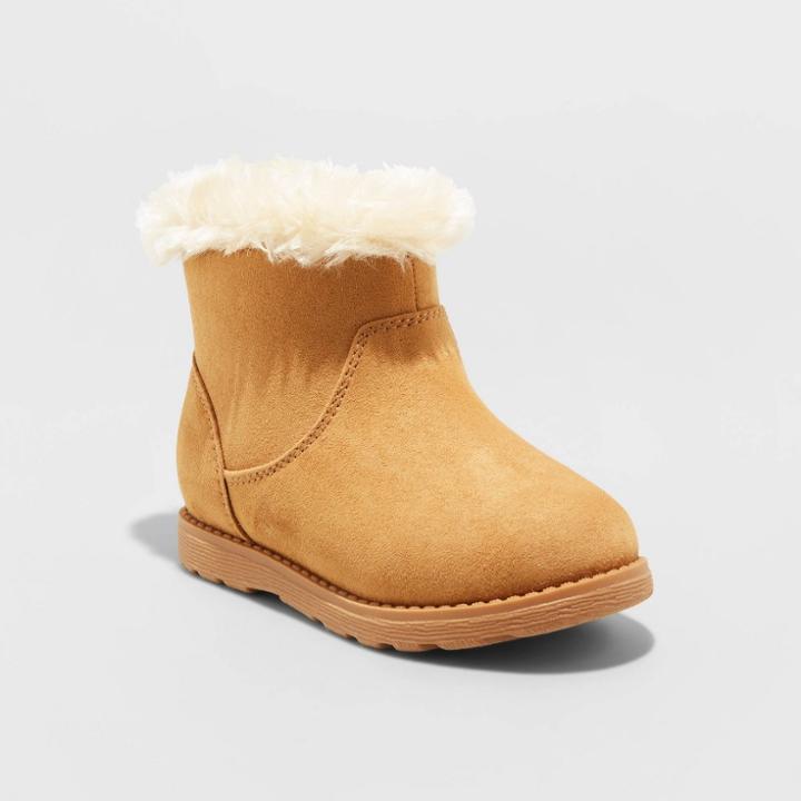 Toddler Girls' Emani Zipper Slip-on Shearling Style Winter Boots - Cat & Jack Cognac