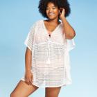 Women's Plus Size Keyhole Back Drawstring Cover Up - Cover 2 Cover White 1x, Women's,