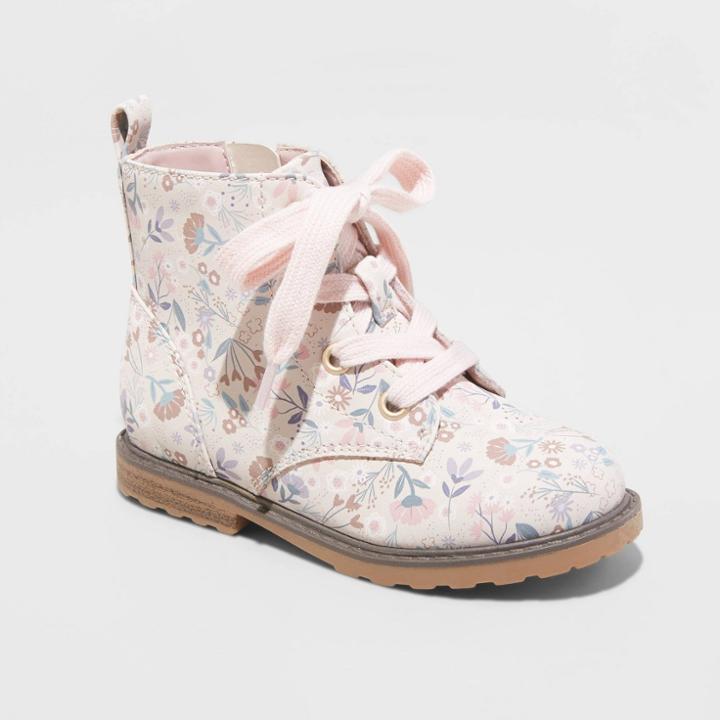 Toddler Girls' Giovanna Floral Print Lace-up Zipper Combat Boots - Cat & Jack Beige