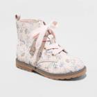 Toddler Girls' Giovanna Floral Print Lace-up Zipper Combat Boots - Cat & Jack Beige