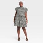 Women's Plus Size Leopard Print Ruffle Short Sleeve Dress - Who What Wear Cream