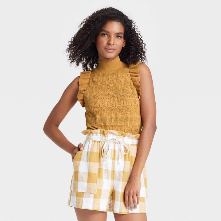 Women's Crochet Halter Neck Sweater Vest - Who What Wear Dark Yellow