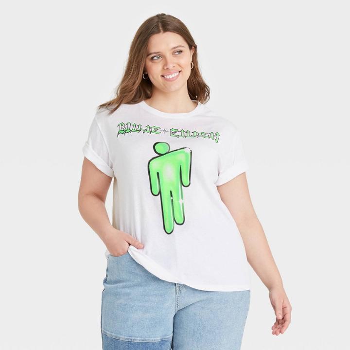 Women's Billie Eilish Plus Size Symbol Short Sleeve Graphic T-shirt - White