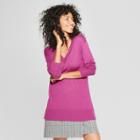 Women's V-neck Luxe Pullover Sweater - A New Day Fuchsia (pink)