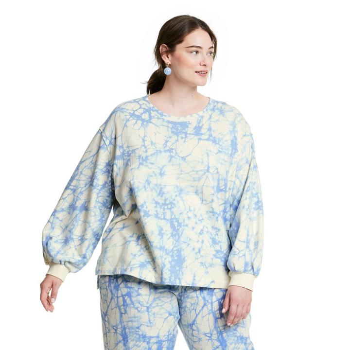 Women's Plus Size Marble Print High-low Sweatshirt - Rachel Comey X Target Blue
