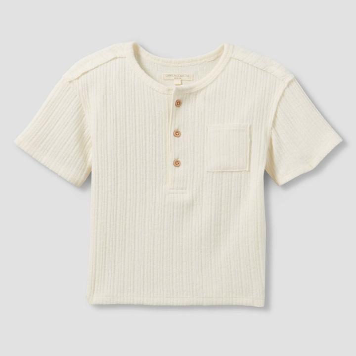 Grayson Collective Toddler Boys' Short Sleeve Wide Rib Henley T-shirt - Cream