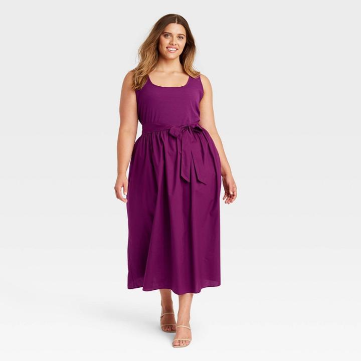 Women's Plus Size Sleeveless Knit Woven Dress - Who What Wear Plum