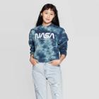 Mighty Fine Women's Nasa Long Sleeve Graphic Cropped Sweatshirt (juniors') - Olive/navy Wash S, Women's, Size: