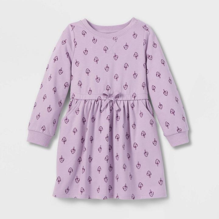 Toddler Girls' Mushroom French Terry Long Sleeve Dress - Cat & Jack Purple