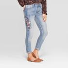 Women's Mid-rise Ankle Length Embroidered Denim Pants - Knox Rose Light Wash 12, Women's, Blue
